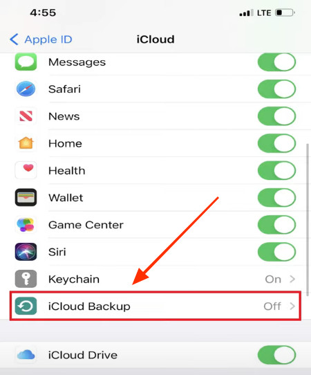 tap icloud backup